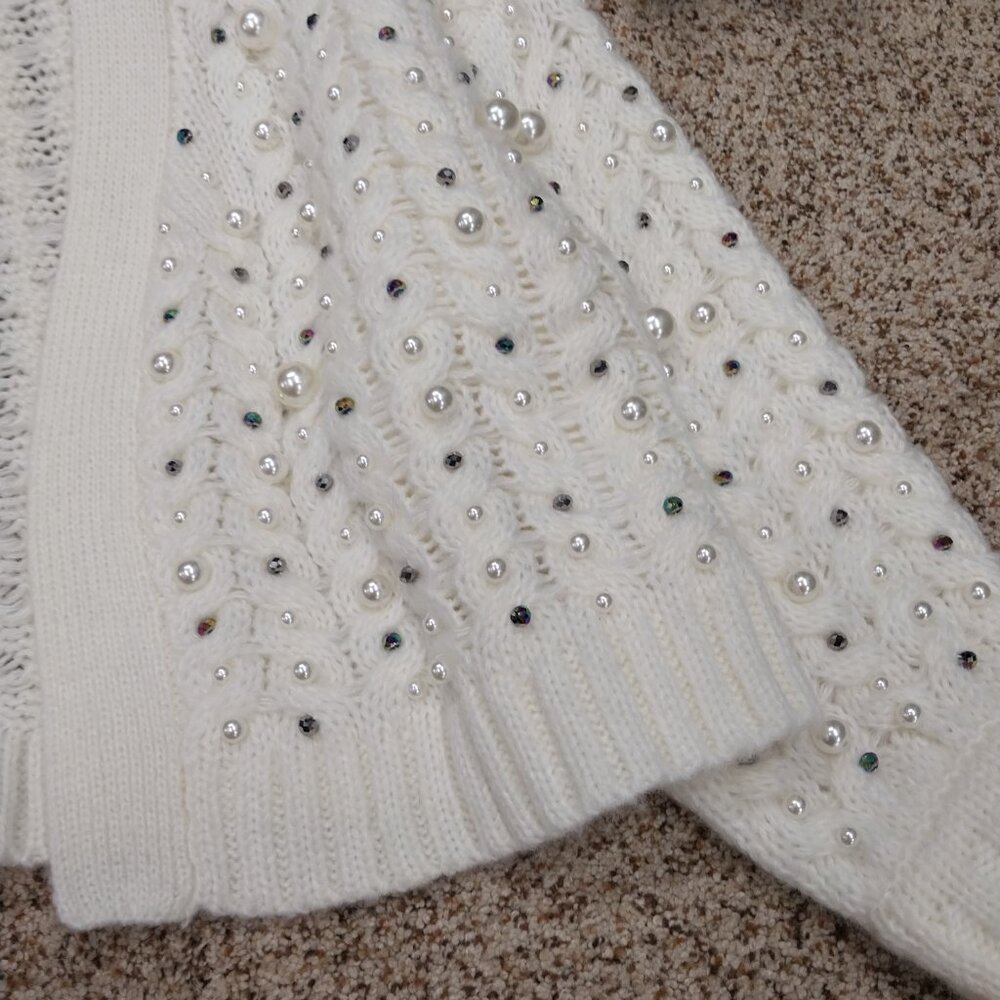 3374 Size Large Ciebon Beaded Pearl Sweater Cardigan - Picture 2 of 7
